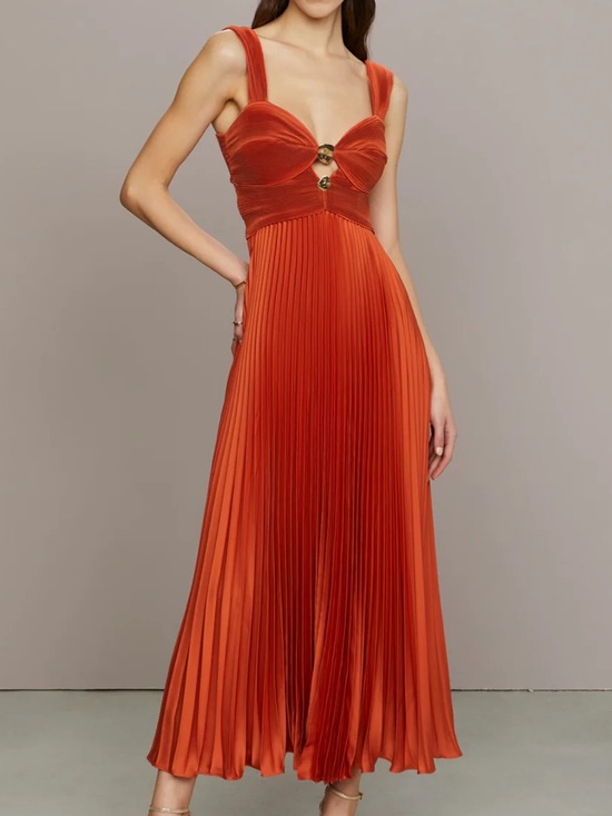 AMUR Dresses & Skirts - AMUR Giselle Rust Terracotta Pleated Midi Dress | Size 4